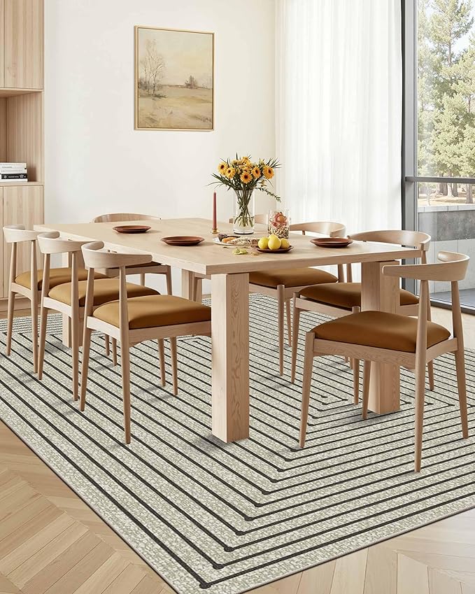 Latte&Fog 9x12 Area Rug for Living Room, Extra Large Beige Modern Abstract Washable Rugs, Boho Non Slip Low Pile Carpet for Indoor Bedroom Dining Room, Office, Dorm, Classroom and Farmhouse - Beige