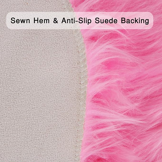 duduta Hot Pink Faux Sheepskin Runner Rug 2x6 ft, Fluffy Shag Girls Bedroom Dorm Rug Decor Fur Seat Covers Washable