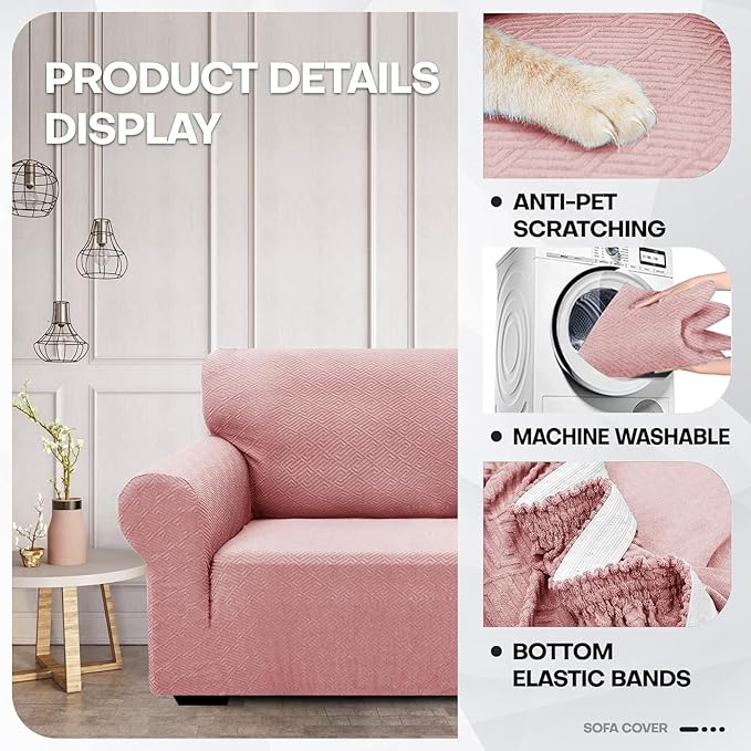 ZNSAYOTX 1 Piece Jacquard Couch Covers for 2 Cushion Couch High Stretch Loveseat Slipcover for Pets Dogs Anti Slip Love Seat Sofa Slipcover Furniture Protector (Medium,New Pattern Rose)