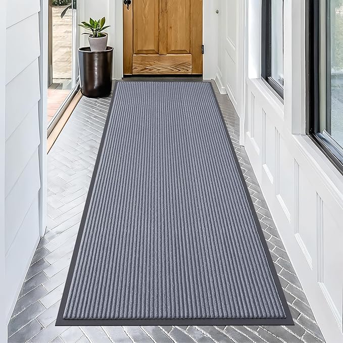 OLANLY Front Door Mat Indoor Outdoor Entrance, Waterproof Heavy Duty Doormat, Fade Resistant, Low Profile, Easy Clean Patio Porch Welcome Floor Mats for Entry, 71x34, Ash Grey