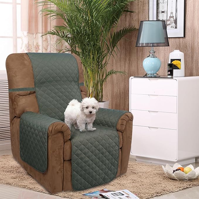 U-NICE HOME Recliner Chair Covers Reversible Quilted Water Repellent Pet Protectors with Elastic Straps (23''Recliner Small, Grey/Beige)