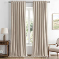 MIULEE 100% Blackout Linen Curtains for Bedroom, Taupe Solid Luxury Decor Thermal Insulation Room Darkening Drapes for Living Room Nursery Back Tab Rod Pocket 42 x 96 Inches, 2 Panels
