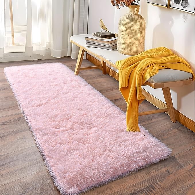 Soft Shag Runner Rugs for Girls Bedroom, 2x6 Pink Fluffy Throw Area Rug Non Slip for Hallways Kids Bedside Dorm, Long Shaggy Furry Carpet for Nursery Living Room