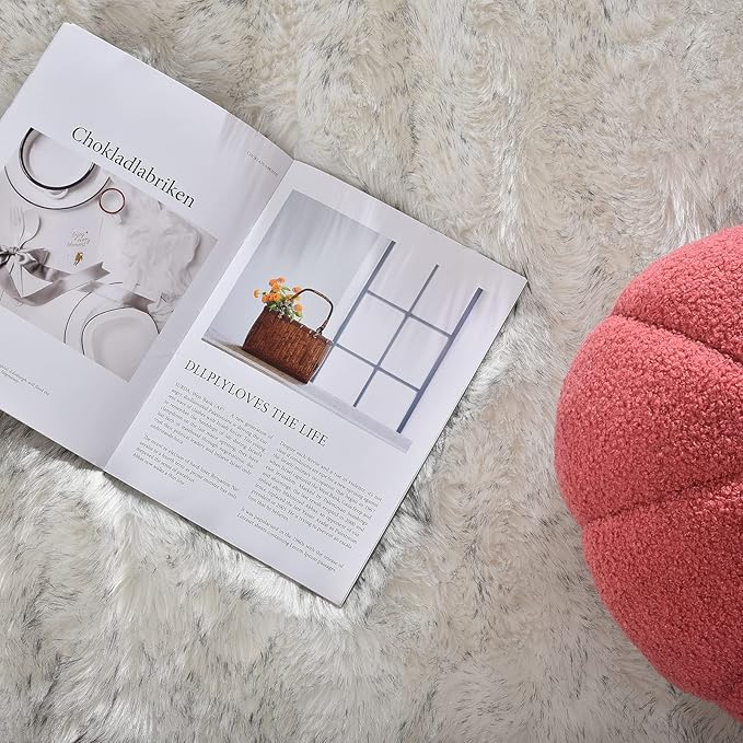 Latepis Small Circle Rug Round Rug 4ft Faux Sheepskin Fur Rug White with Grey Tips Machine Washable Area Rugs for Living Room Furry Shag Rug for Bedroom Floor Home Decor