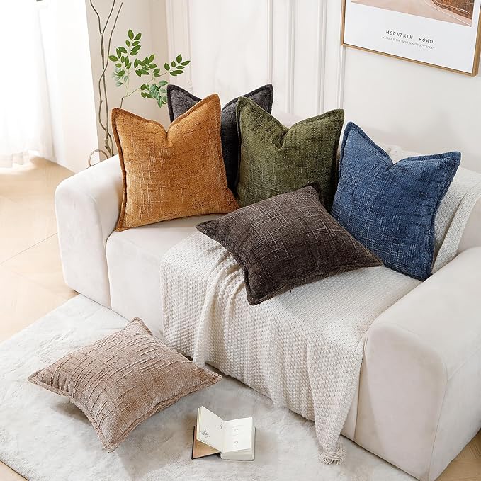 HPUK Fall Chenille Soft Throw Pillow Covers 18x18 Set of 2, Accent Cushion Covers for Living Room, Bedroom, Decorative Solid Color Pillow Covers for Couch, Sofa, Chair, Coral