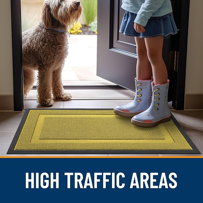 OLANLY Front Door Mat Indoor Outdoor Entrance, Waterproof All-Season, All-Weather Doormat, Sturdy Natural Rubber, Low Profile, Easy Clean Patio Porch Entryway Mat, 59x23, Lime Green