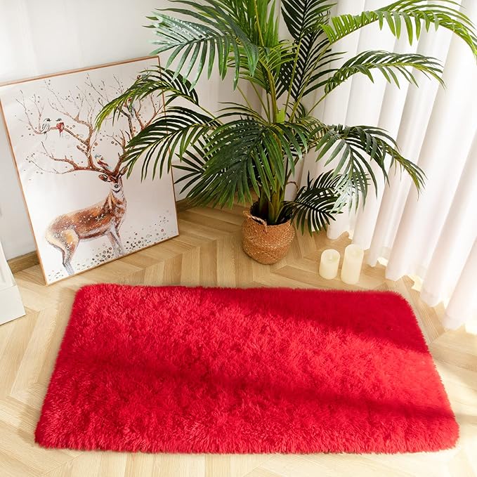 Chicrug Soft Area Rugs for Bedroom Living Room Plush Fluffy Rug 2x4 Feet, Shag Furry Area Rug Carpet Non Shedding for Nursery Children Kids Girls Room Home Decorative, Red
