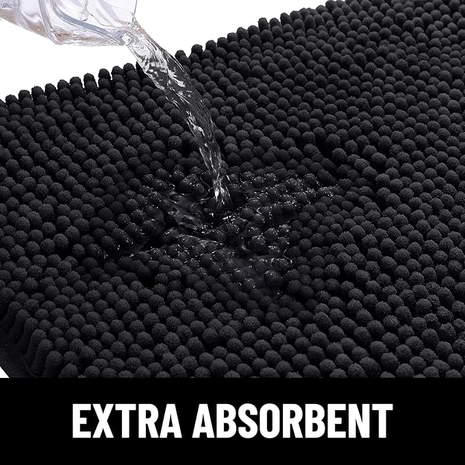 Smiry Dog Door Mat for Muddy Paws, Absorbent Dirt Trapper Non Slip Quick Dry Washable Chenille Mat for Mud Dogs, Entry Rug for Indoor and Outdoor (24x16 Inches, Black and White)