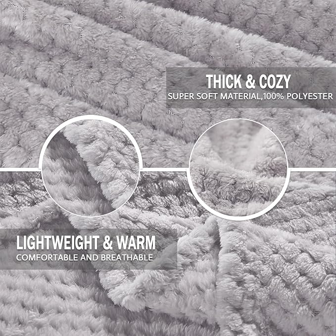 Exclusivo Mezcla Fleece Bed Blanket Twin Size, Super Soft and Warm Blankets for Couch, Sofa and Bed Waffle Textured, Cozy, Fuzzy and Lightweight (Light Grey, 90x66 Inches)