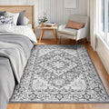 Lofus 3x5 Area Rugs for Living Room, Machine Washable Area Rug, Soft Small Rugs for Bedroom, Kitchen, Office and Indoor, Vintage Boho Carpet, Non-Slip Low Pile Carpets, Floral Grey