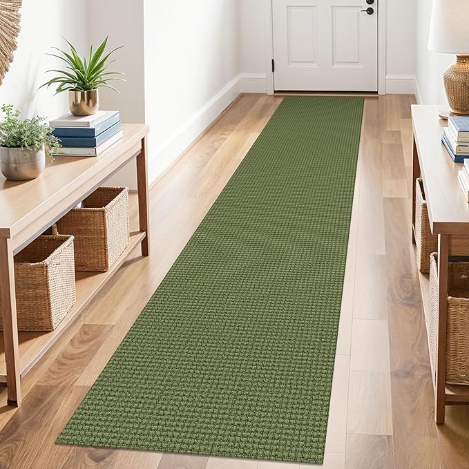 KOZYFLY Runners for Hallways 2x10 ft Washable Kitchen Runner Non Slip Rubber Backed Hallway Rugs Cotton Entryway Runner Rug Floor Carpet for Indoor Hall, Backdoor, Kitchen, Bright Green/Earthy Green