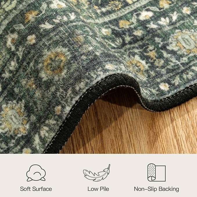 Lofus 10x14 Area Rug for Living Room,Green Washable Large Rugs with Non-Slip Backing,Soft Boho Carpets for Bedroom Dining Room Home Office Indoor Nursery