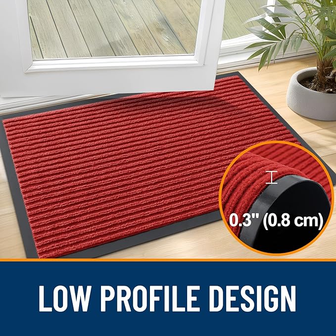 OLANLY Front Door Mat Indoor Outdoor Entrance, Waterproof Heavy Duty Doormat, Fade Resistant, Low Profile, Easy Clean Patio Porch Welcome Floor Mats for Entry, 71x47, Red