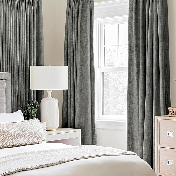 MIULEE Linen Blackout Curtains and Drapes 100% Room Darken Thermal Insulated Grommet Window Panels with Coating 2 PCs W 42 x L 63 inches Dark Grey