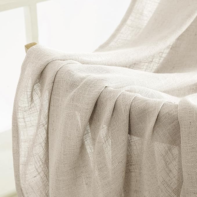 MIULEE Cream Linen Curtains 108 Inches Long 2 Panels for Bedroom Living Room, Soft Linen Textured Window Drapes Semi Sheer Light Filtering Back Tab Rod Pocket Farmhouse Modern Burlap Look Decor