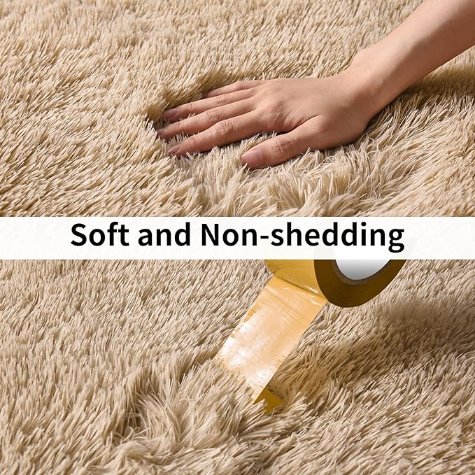 Soft Runner Rugs for Bedroom Hallways New Upgraded Non-Slip Bottom, 2 Packs 2x4 Beige Fluffy Shag Throw Area Rug for Bedside Dorm, Long Shaggy Furry Carpet for Nursery Living Room