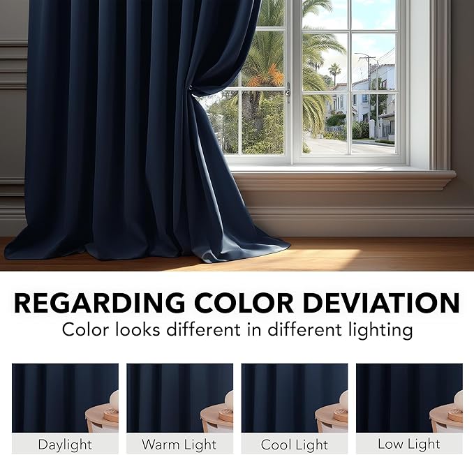 Deconovo Blackout Curtains, Thermal Insulated, W52 x L108 2 Panels, Back Tab, Machine Washable, Room-Darkening Drapes for Bedroom/Living Room Navy Blue