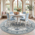 Area Rugs 7ft Washable Non-Slip, Floral Vintage Distress Print Pattern Medallion Carpet for Living Room Bedroom Dining Room, Light Blue Navy Beige Gray White