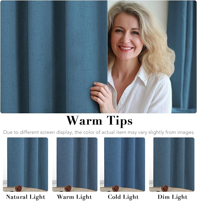 H.VERSAILTEX Linen Blackout Curtains Durable Thick Textured Linen Look 100% Blackout Patio Door Curtain Anti Rust Grommet Extra Wide Sliding Door Curtain Panel, Blue Sapphire, W100 x L84 inch