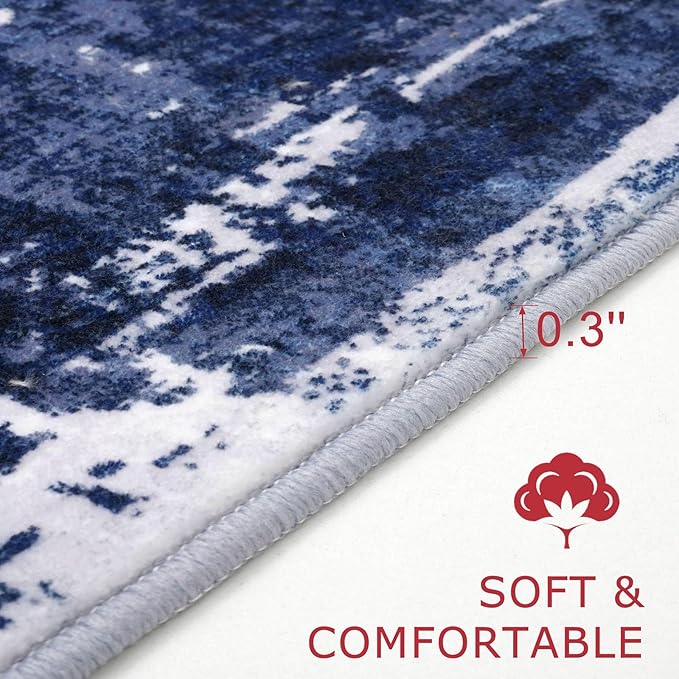 KOZYFLY Modern Abstract Rug Runner for Hallway 2x8 Navy Blue Kitchen Runner Rug Non Skid Washable Carpet Runner Laundry Room Mat Soft Fluffy Low Pile Rug for Hallway Entryway Bathroom