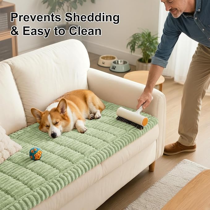 Smiry Couch Cover for Dogs Washable, Non Slip Fuzzy Pet Couch Covers for 3 Cushion Sofa Pet Friendly, Thick Soft Sofa Slipcovers Cushion Protector (Green, 27.6" x 82.7")