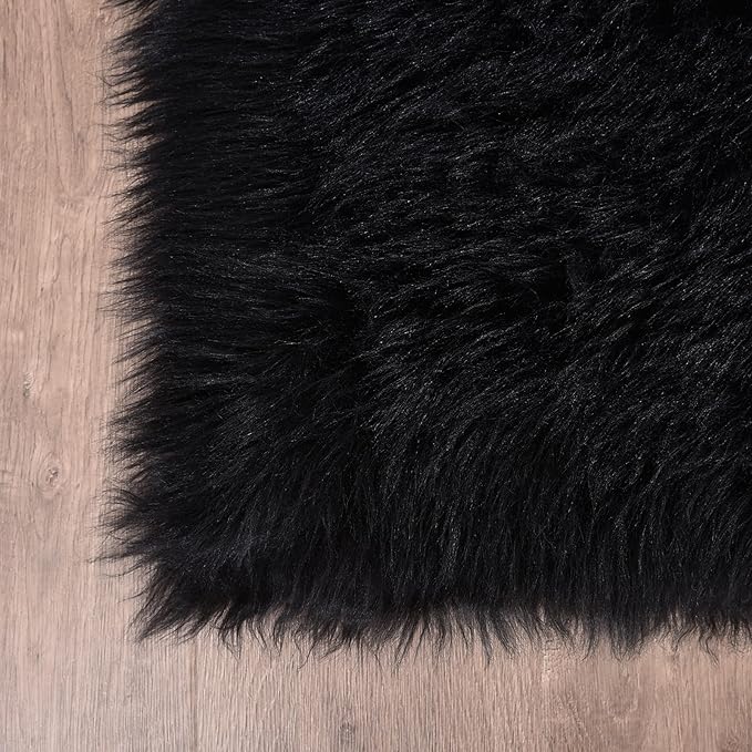Goolela Black Sheepskin Area Rug 10x12 Fluffy Fuzzy Shag Carpet for Living Room Bedroom Furry Faux Fur Soft Rectangle