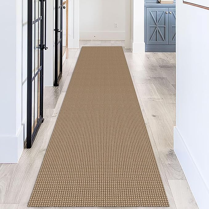 KOZYFLY Long Runners for Hallways 3x12 ft Washable Kitchen Runner Non Slip Rubber Backed Hallway Rugs Cotton Entryway Runner Rug Floor Carpet for Indoor Hall, Backdoor, Kitchen, Tan/Orange/Brown