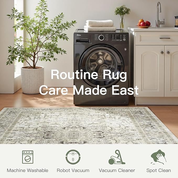 Lofus 5x7 Area Rugs for Living Room, Washable Area Rug, Rugs for Bedroom, Kitchen, Vintage Boho Carpet, Soft Non-Slip, Low Pile Large Area Rug for Office Dining Room, Beige and Brown
