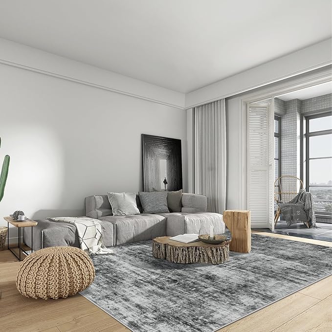 4x6 Area Rugs Washable Rug: Modern Abstract Living Room Rug Soft Anti-Skid Thin Carpet Indoor Floor Non-Shedding Carpets for Bedroom Dining Room Farmhouse Nursery Home Office - Black