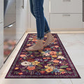 2x5 Entryway Runner Rugs, Non Slip Washable Rugs with Rubber Backing Soft Floral Carpet Runner for Kitchen, Laundry, Bedroom, Bathroom(2 x 5, Purple)