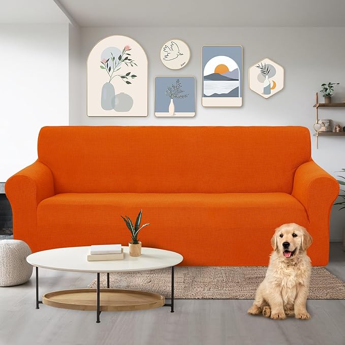 U-NICE HOME Stretch Couch Cover Sofa Cover Sofa Slipcover Furniture Protector for 3 Cushion Couch Sofa Pet Friendly(Sofa, Orange)