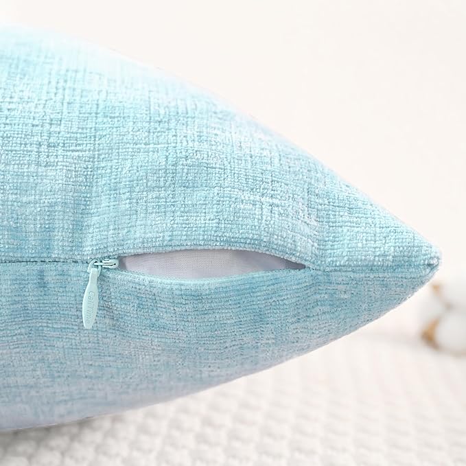 CaliTime Throw Pillow Covers Decorative 20 X 20 Inches Pack of 2 Cozy Chenille Cushion Cases for Couch Sofa Bed Living Room Home Light Blue Grey