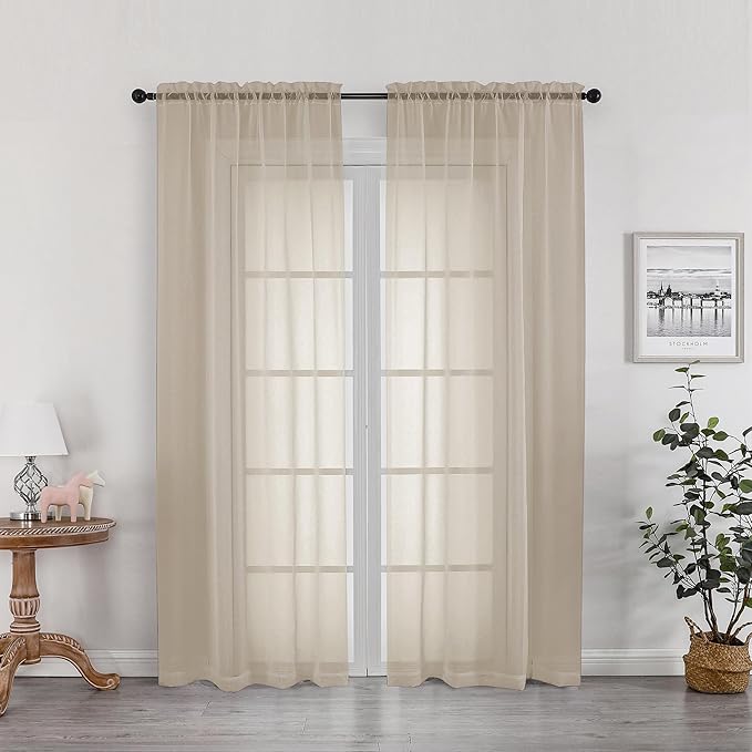 OWENIE Taupe Sheer Curtains 78 inches Long for Bedroom Living Room 2 Panels Set, Rod Pocket Solid Taupe Curtain, Soft Touch Elegant Voile Curtains & Drapes for Nursery, 42"x78", 2 Pcs