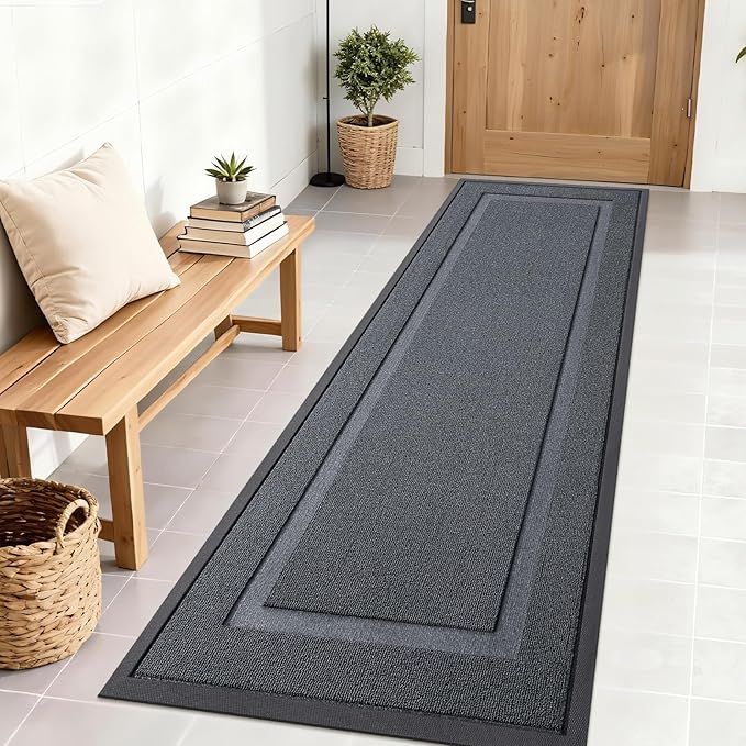 OLANLY Front Door Mat Indoor Outdoor Entrance, Waterproof All-Season, All-Weather Doormat, Sturdy Natural Rubber, Low Profile, Easy Clean Patio Porch Entryway Mat, 71x23, Charcoal Gray