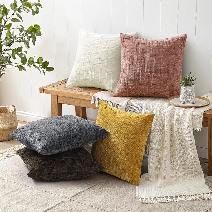 decorUhome Summer Pink Chenille Euro Sham Throw Pillow Covers 26x26 Set of 2 Textured Soft Cozy Slubby Couch Pillow Covers Modern Farmhouse Boho Decorative Pillow Cases for Bed Sofa Living Room