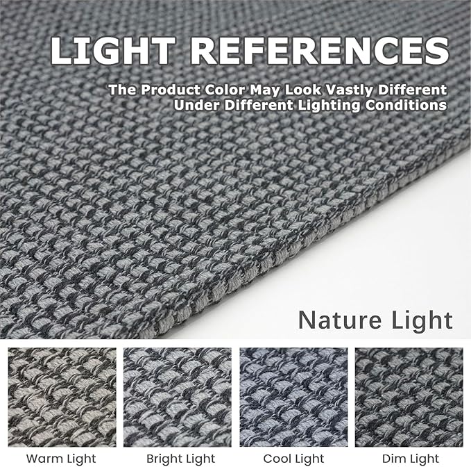 KOZYFLY Washable Area Rug 6x9 ft Rubber Backed Non Slip Rugs for Living Room Braided Cotton Bedroom Rug Woven Office Rugs Indoor Floor Carpets for Dining Bedroom Living Room, Grey/Dark Grey
