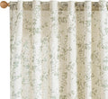 Lazzzy Linen Farmhouse Curtains Green Floral Curtains 63 Inch Length Back Tab Drapes for Living Room Bedroom Light Filtering Country Vintage Rod Pocket Curtain, 2 Panels, Green on Beige