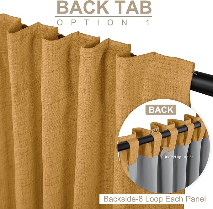 100% Blackout Shield Linen Blackout Curtains for Bedroom 84 Inches Long,Back Tab/Rod Pocket Living Room Drapes,Thermal Insulated Textured Blackout Curtains 2 Panels Set,50" W x 84" L,Mustard Yellow