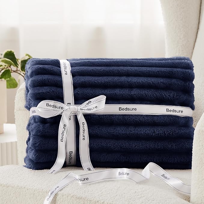 Bedsure GentleSoft Navy Blue Fleece Blanket for Couch - Cozy Soft Blankets for Women, Cute Small Throws for Girls, Navy, 60x80 Inches