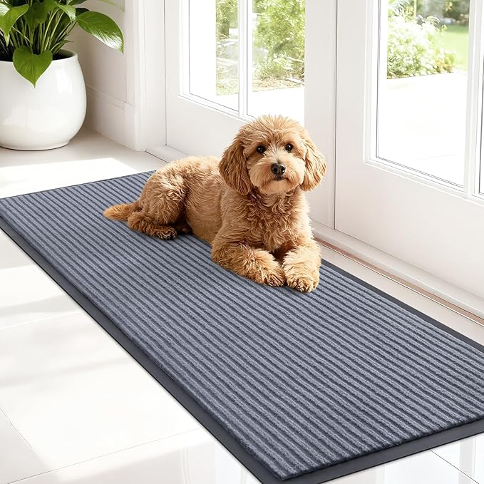 OLANLY Front Door Mat Indoor Outdoor Entrance, Waterproof Heavy Duty Doormat, Fade Resistant, Low Profile, Easy Clean Patio Porch Welcome Floor Mats for Entry, 47x17, Ash Grey
