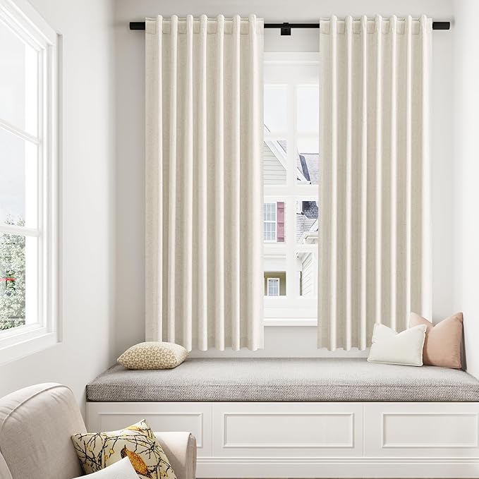 Guken 100% Blackout Curtains 54 Inch Length 2 Panels Set for Living Room Bedroom Back Tab Thermal Insulated Black Out Linen Drapes Room Darkening Window Curtains 54 Inches Long