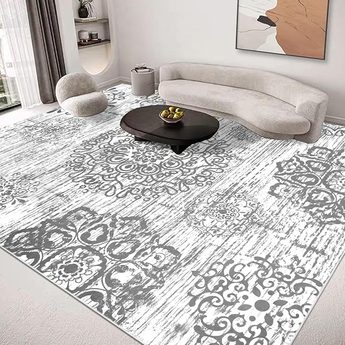 HEBE Washable Area Rug 8'x10' Non Slip Soft Distressed Medallion Bedroom & Living Room Rugs Vintage Entry Floor Carpet for Dining Room Bathroom Entryway