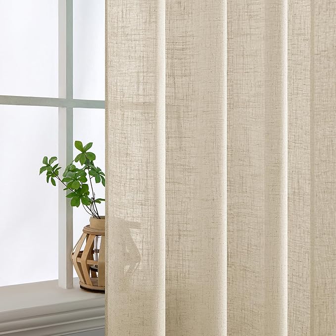 MIULEE Linen Curtains 108 Inch Length 2 Panels for Bedroom Living Room, Soft Thick Linen Textured Back Tab Window Drapes Semi Sheer Light Filtering Rod Pocket Modern Farmhouse Decor
