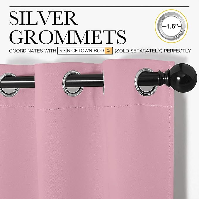 NICETOWN Blackout Curtains & Drapes for Bedroom, Rouge Pink, W34 x L40, Set of 2, Triple Weave Grommet Top Thermal Insulated Light Blocking Panels for Bathroom/Living Room