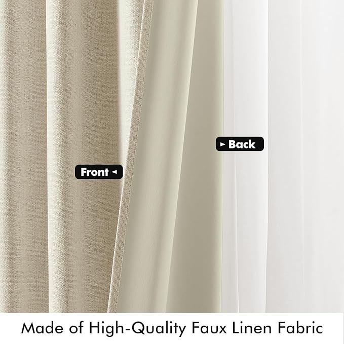 MIULEE 100% Blackout Linen Curtains for Bedroom, Cream Solid Luxury Decor Thermal Insulation Room Darkening Drapes for Living Room Nursery Back Tab Rod Pocket 42 x 72 Inches, 2 Panels