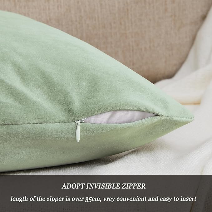 GIGIZAZA Throw Pillow Covers 22x22 Inch Sage Green Velvet Pillows Decorative Covers Pack of 2 for Sofa Pillowcase Cushion Covers