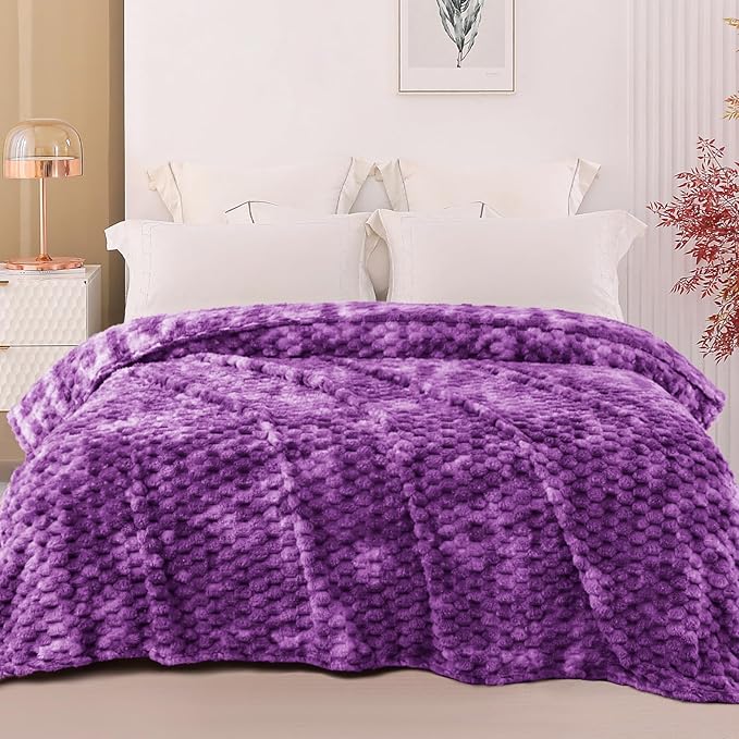 Exclusivo Mezcla Fleece Twin Blanket for Bed, Extra Large Fuzzy Tie-dye Purple Bed Blankets, Soft Cozy Plush Sofa Throws for All Seasons, 90x66 Inches