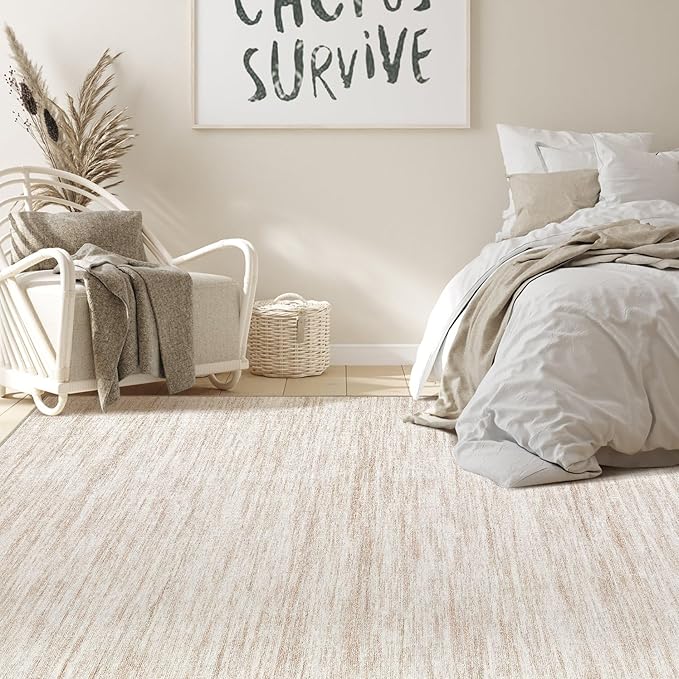 Nakagishi 5X7 Area Rugs Living Room: Washable Large Vintage Rug Neutral Non-Slip Soft Stain Resistant Indoor Carpet for Bedroom Nursery Dining Room Office Playroom - Beige-01