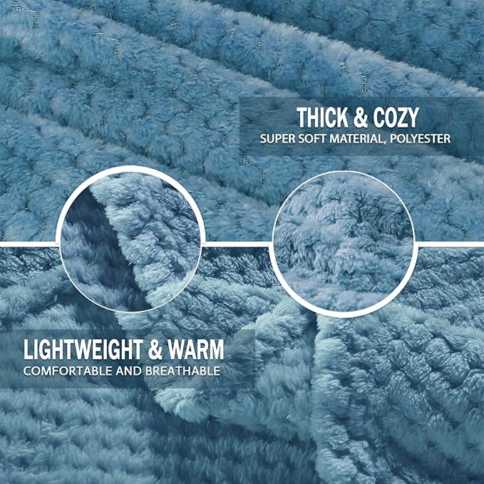 Exclusivo Mezcla Fleece Bed Blanket Twin Size, Super Soft and Warm Blankets for Couch, Sofa and Bed Waffle Textured, Cozy, Fuzzy and Lightweight (Slate Blue, 90x66 Inches)