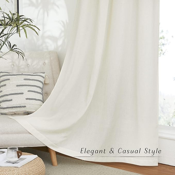 NICETOWN Linen Blend Kitchen Window Curtains Over Sink, Grommet Short Curtains for Small Window Thick Flax Linen Weave Privacy Added for Cafe/Bathroom, Off White, W55 x L36, 2 Panels
